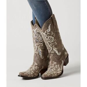 Corral Embroidered Leather Western Cowboy Boots Tobacco Beige Women's Size 8.5M